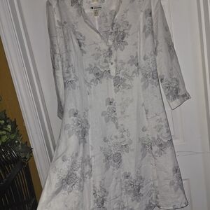 Malvin Women's Long Sleeve Linen Dress - Gray Floral Femine